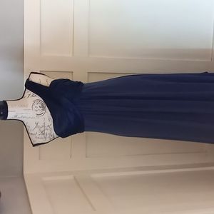 David's Bridal Navy One Shoulder Long Jersey Dress With Cascade Back Sz 8